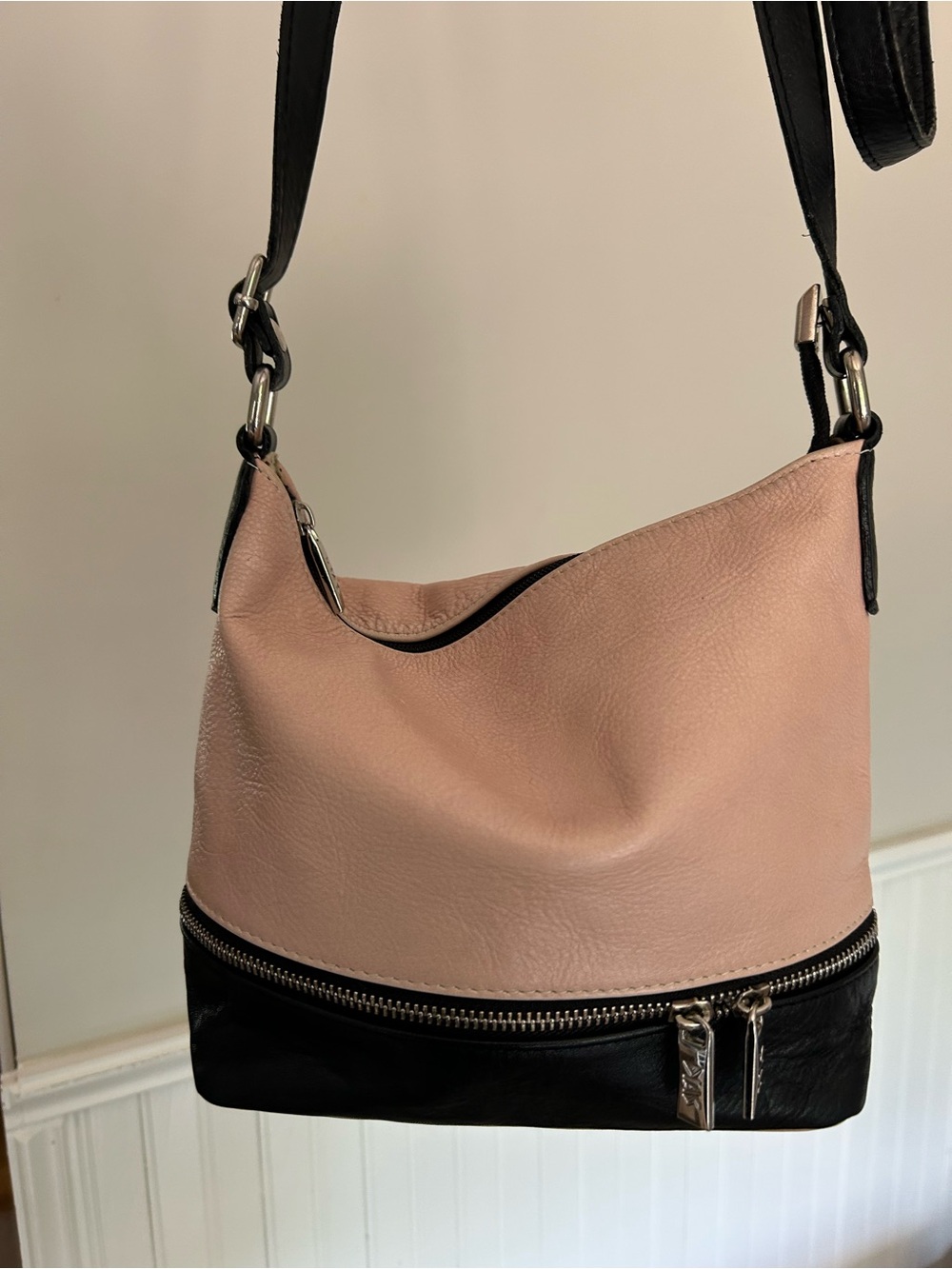 DIAS Greece Handcrafted Pink Black Pebbled Leather Slouchy Hobo Satchel Bag